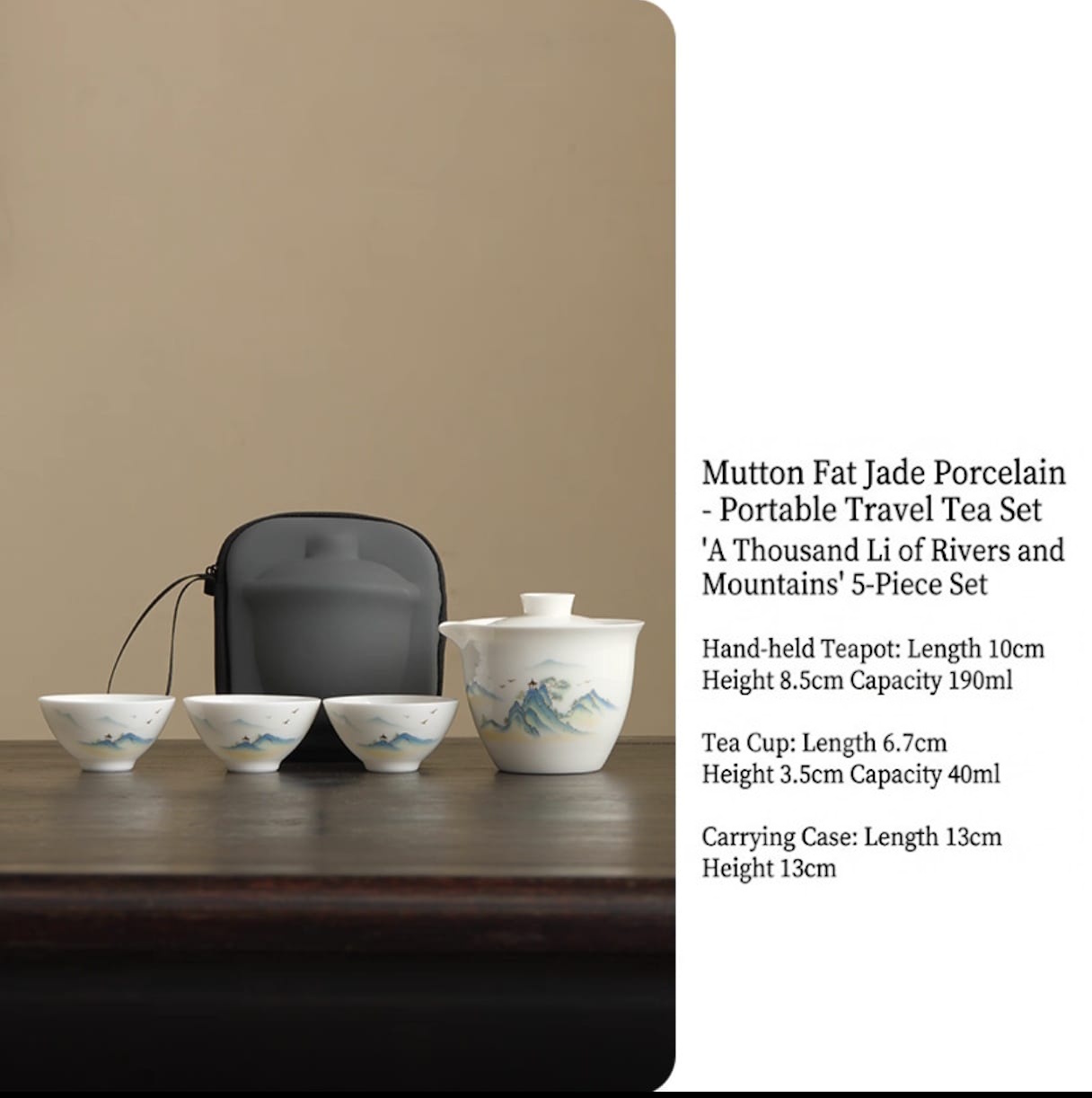 Blue mountain travel tea set with cups and brewing tools
